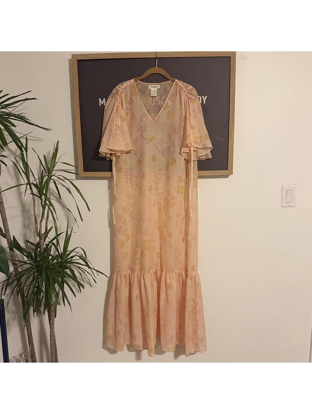 Peach Floral Sheer Maxi Dress Yves Saint Laurent Lingerie Boho Small - Picture 1 of 4